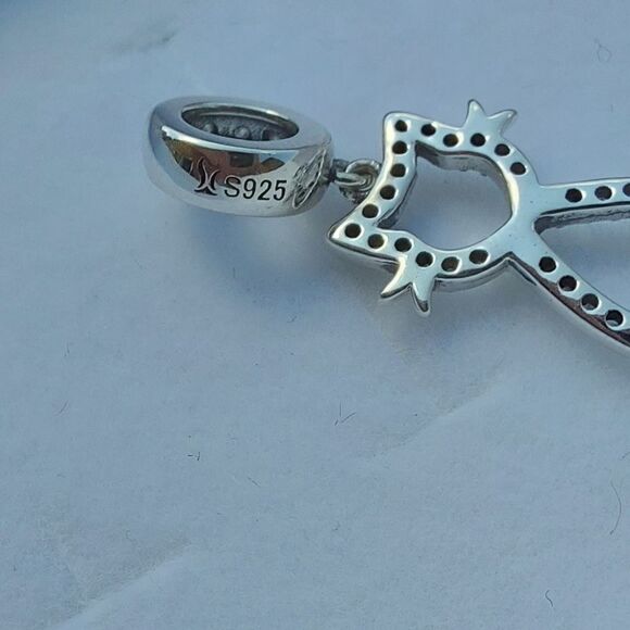 925 Sterling Silver Kitty Cat Dangle Charm - Picture 4 of 7